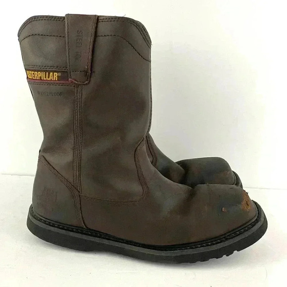 Cat Footwear Men's Brown Leather Work Boots 9.5 Hudson EH Steel Toe Wellington - Picture 1 of 14